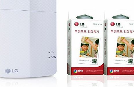 LG Electronics [Printer Paper SET] New LG Pocket Photo Printer 3 PD251 [White] (Follow-up model of PD241T PD239)   LG Zink Photo Paper [90 Sheets]